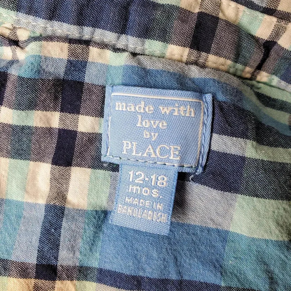 PLACE Newport 5 Shark Short Sleeve Collared Button Down Shirt Boys Size 12-18m - Picture 5 of 11